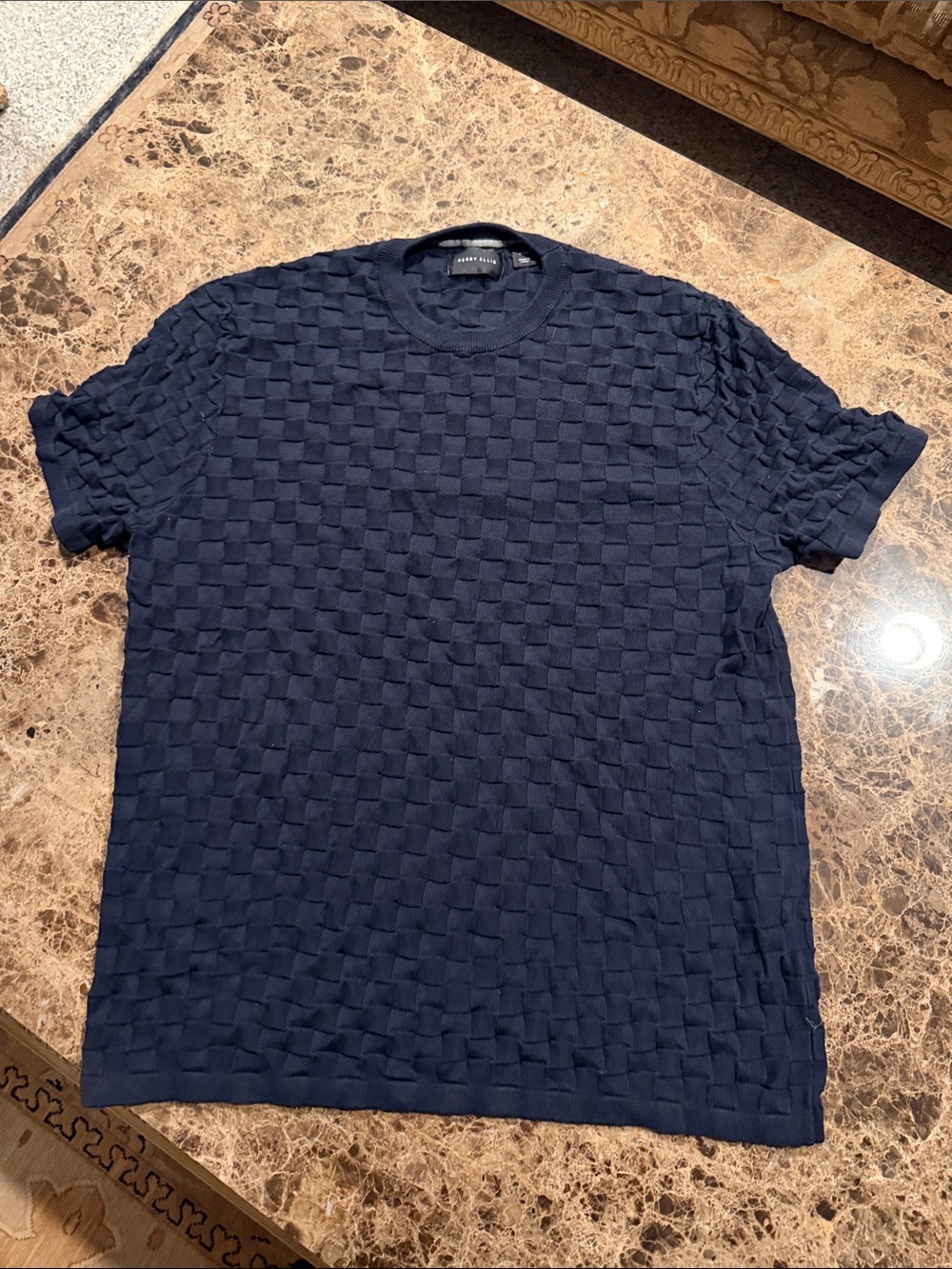 Club Monaco Men's Dark Navy Short-Sleeve Textured Knit Tee